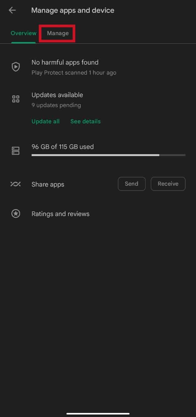 Tap on the Manage tab
