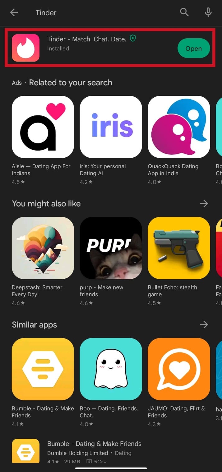 Find the Tinder app and tap on it