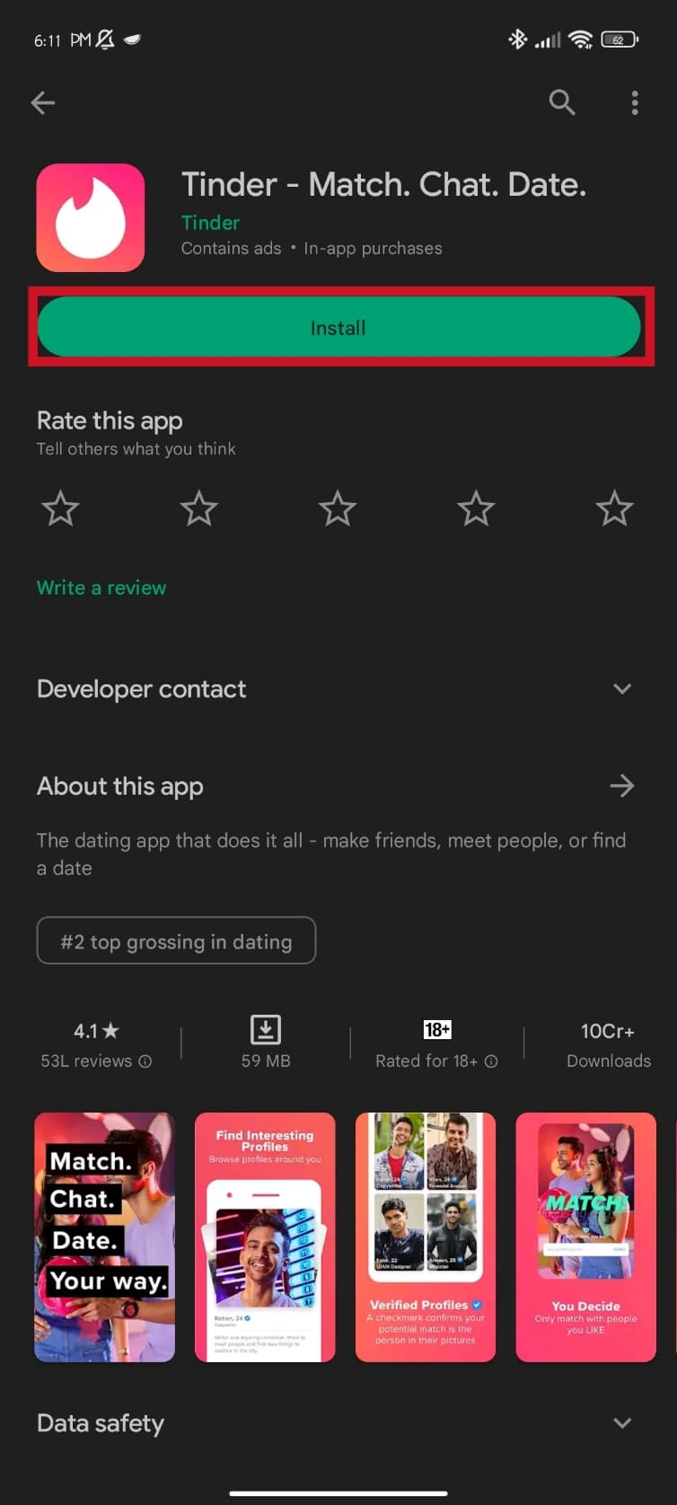 Tap on the Install button to download the app and reinstall
