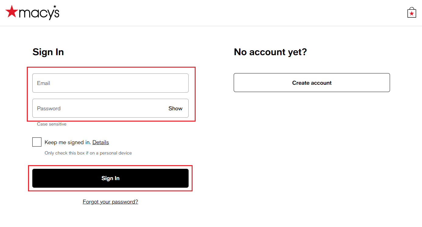 Sign In to your Macy's account with account credentials
