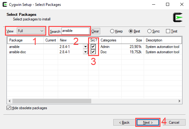 Selecting Ansible package