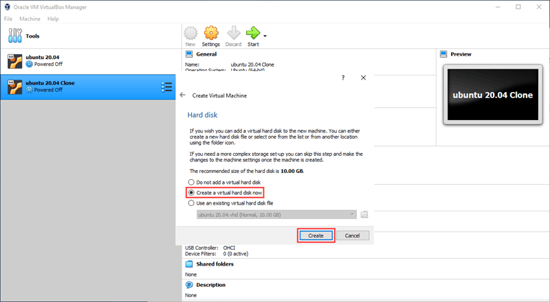 Set up a hard disk for your new VM