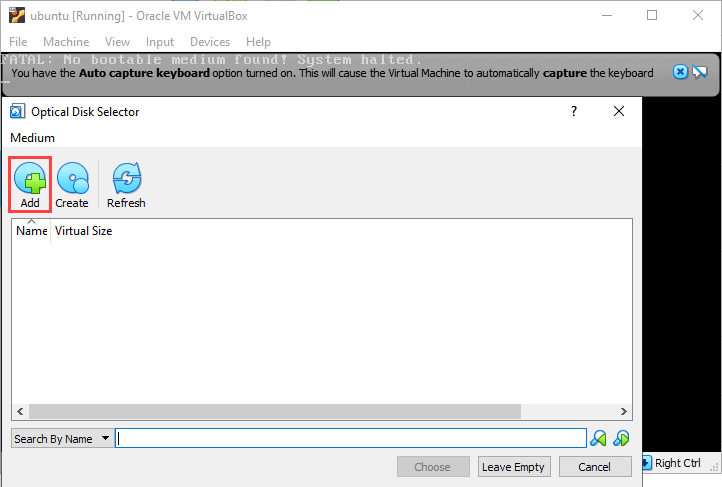 Add a new disk in the optical Disk Selector
