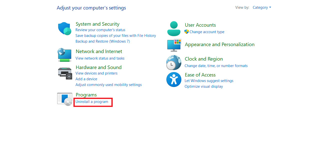 Click on Uninstall a Program 