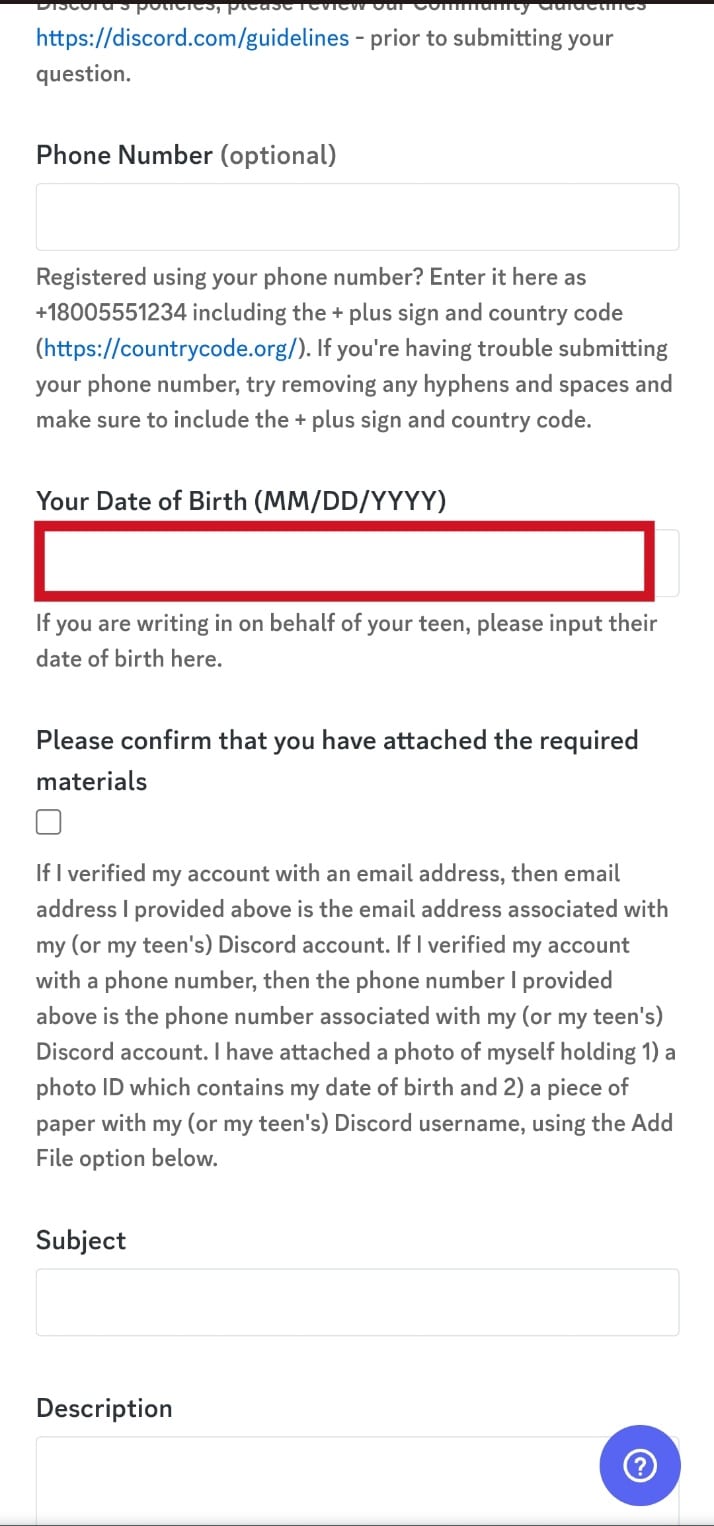 Enter the correct date of birth