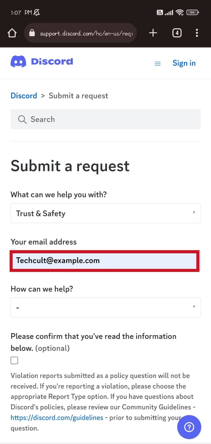 Type in the Email address under the Your email address section