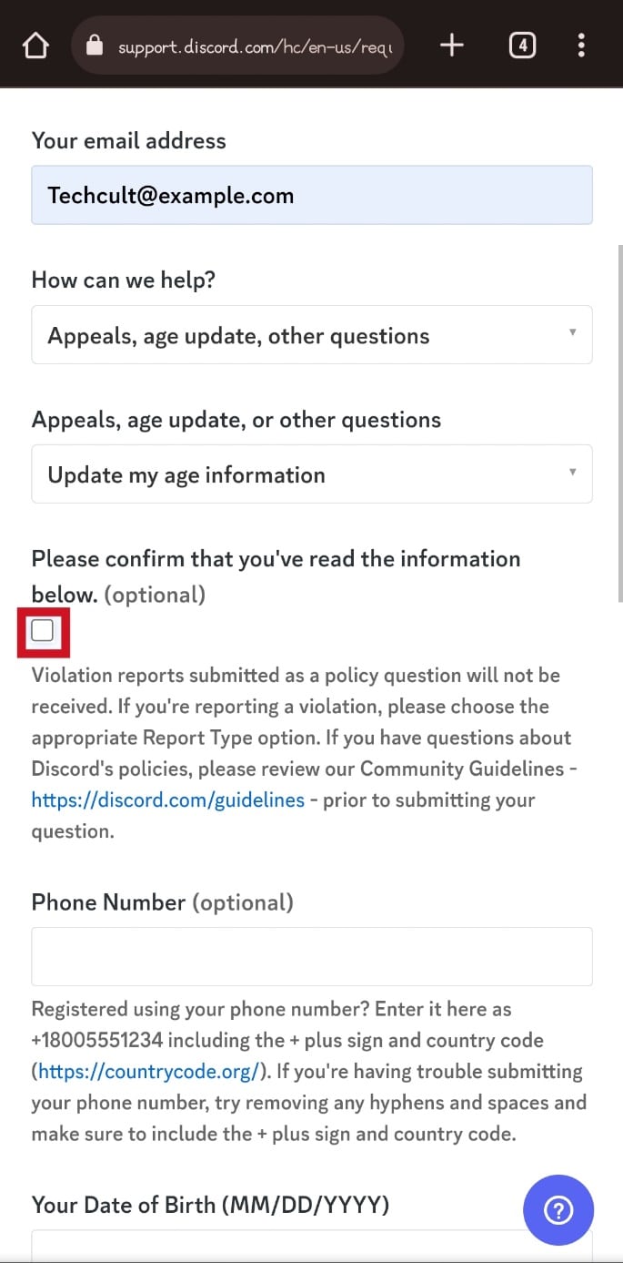 Tap on the box under Please confirm that you've read the information below