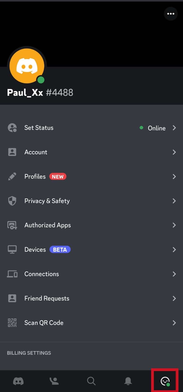 Tap on the Profile icon again