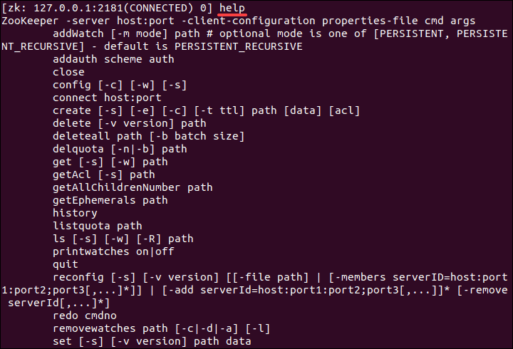 List ZooKeeper commands.