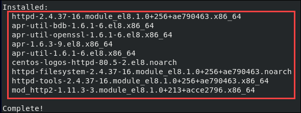 Apache successfully installed on CentOS 8 server