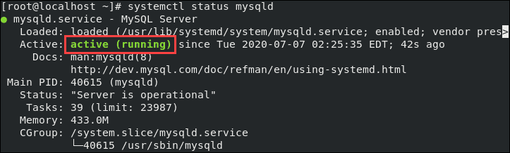 Checking the MySQL status