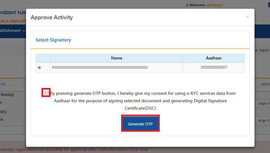 EPF KYC Approval By e Sign
