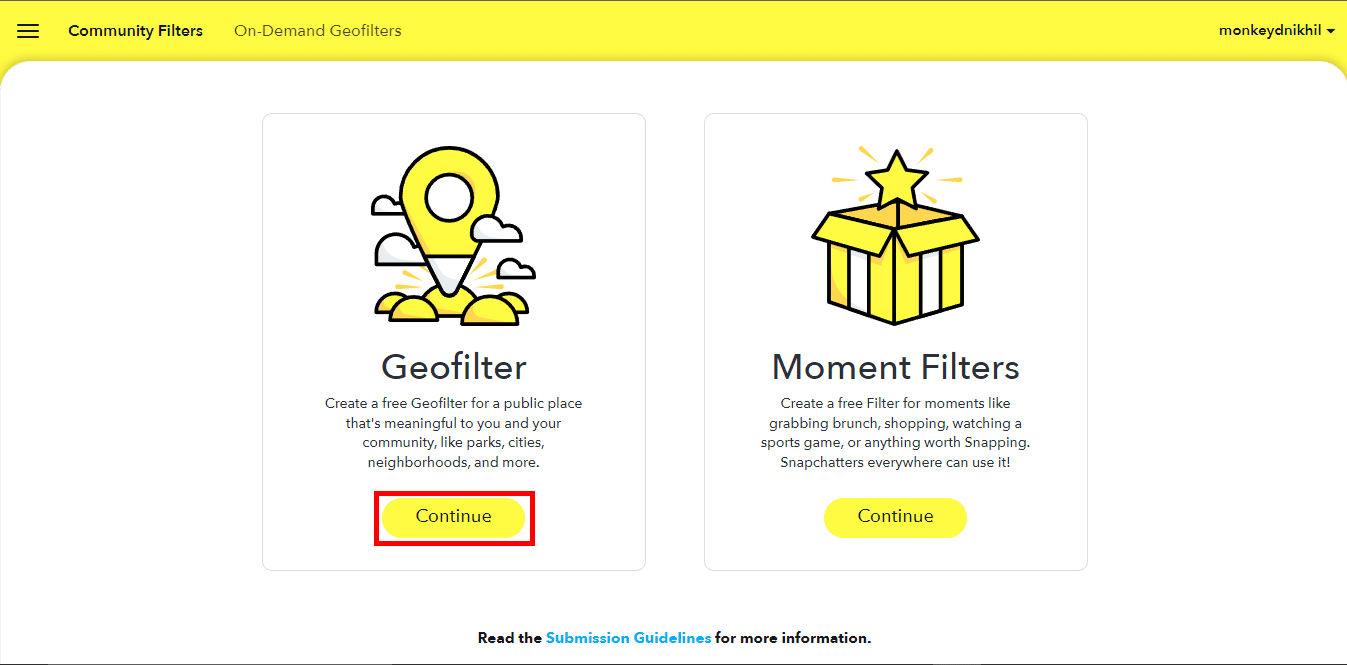 Click on continue of Geofilter