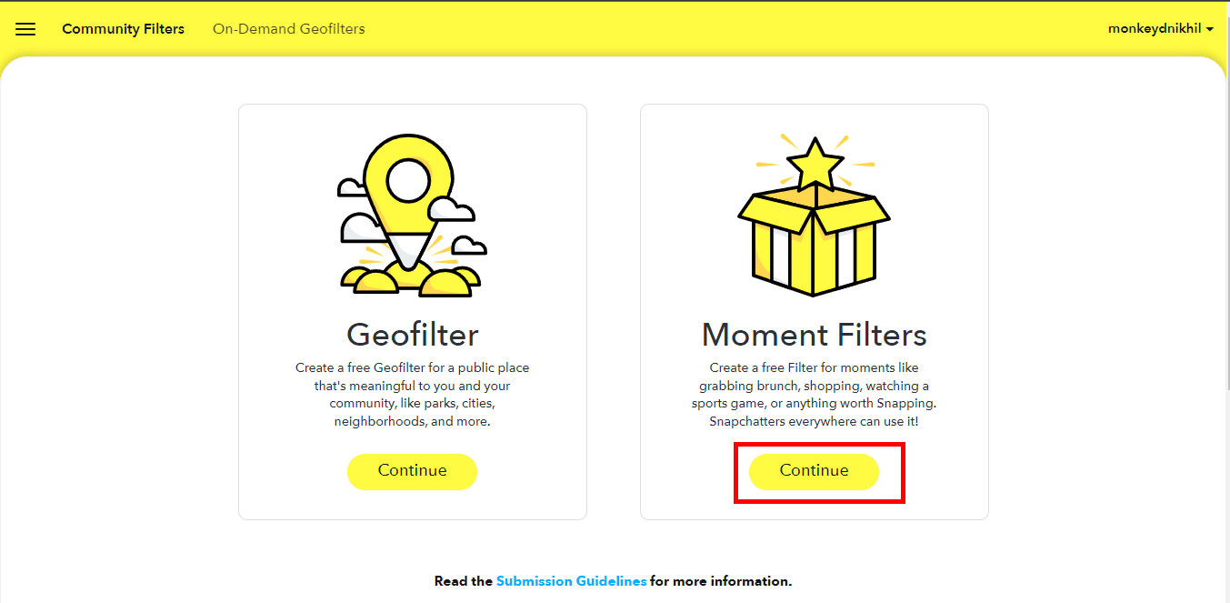 Click on continue of Moment Filters. How to Create Snapchat Filter for Free