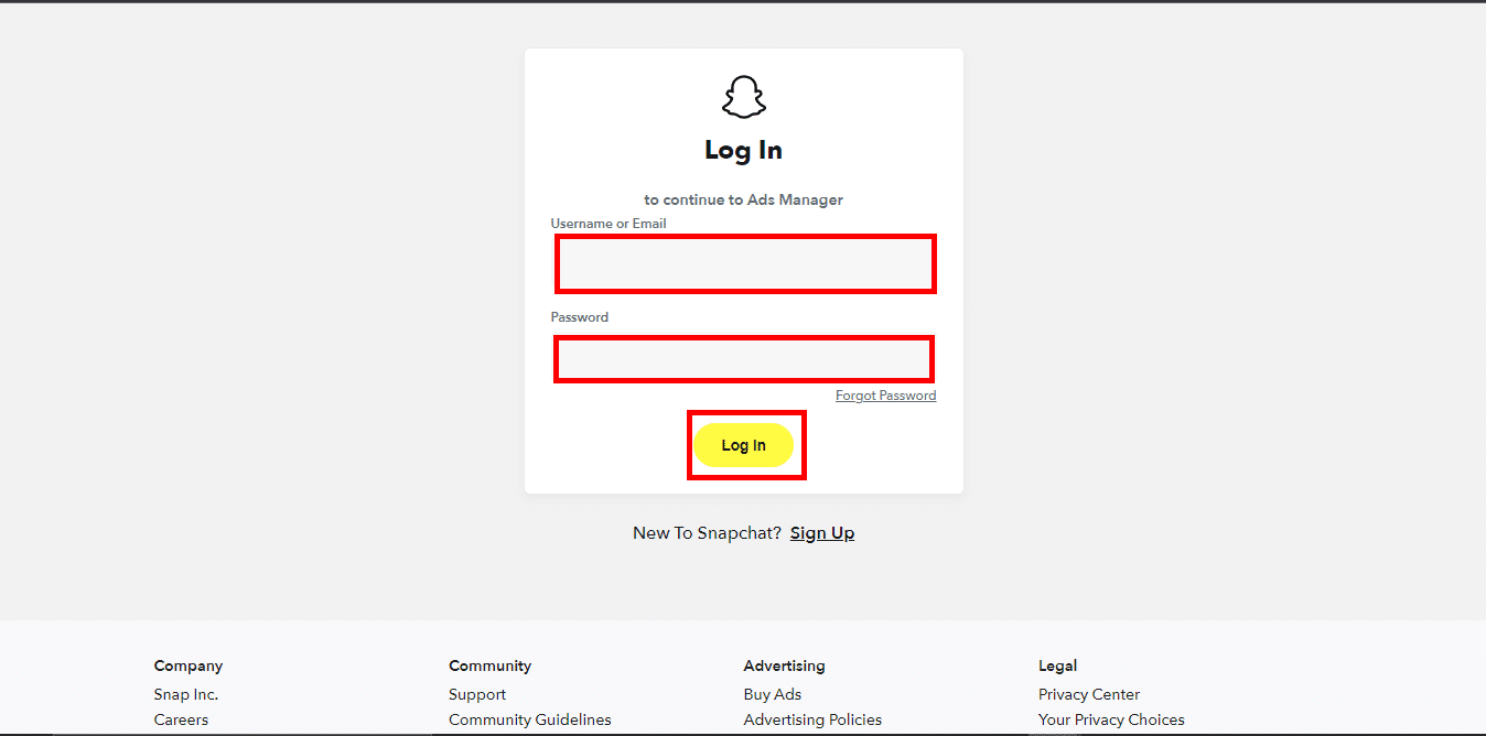 Login your Snapchat account. How to Create Snapchat Filter for Free