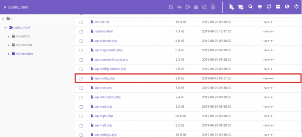 wp-config.php file in the /public_html directory
