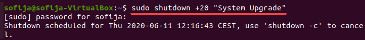 Set broadcast message for a system shutdown in Linux.
