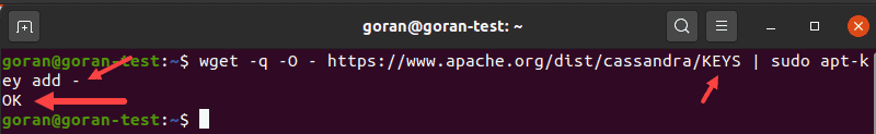 Command for pulling the public GPG key.