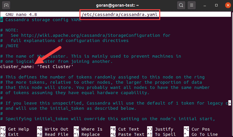 Cassandra cluster name in yaml file.