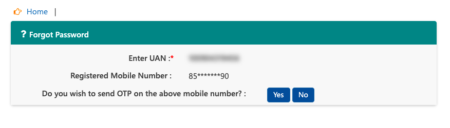 new password in UAN portal