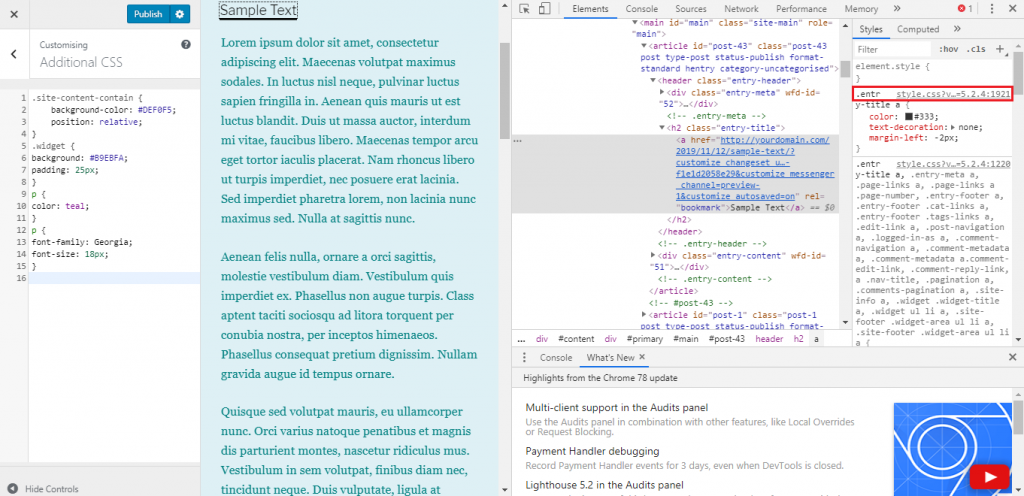 The code in the Styles tab that represents the title for this sample blog post.