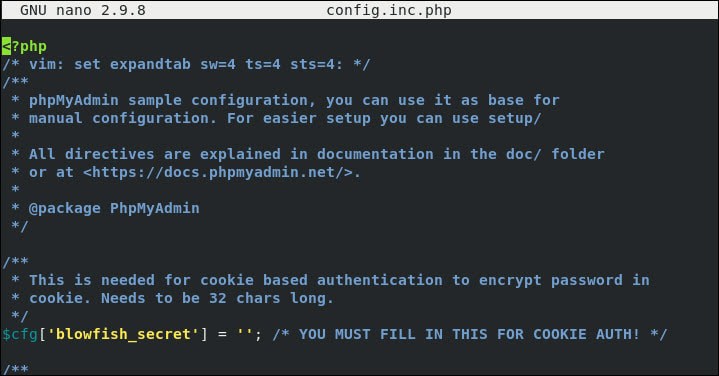 phpMyAdmin configuration file.