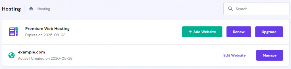 The Hosting section in hPanel