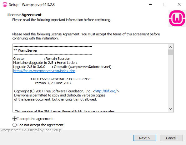 WampServer installation wizard