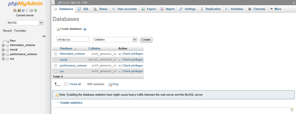 phpMyAdmin databases