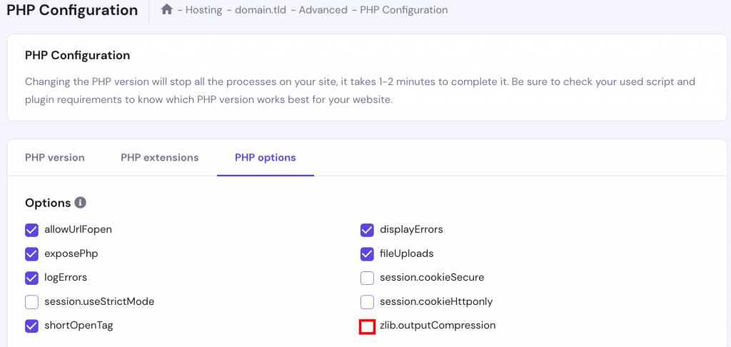 zlib output compression button