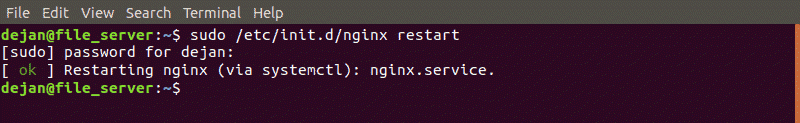 Restart nginx with nginx restart command.