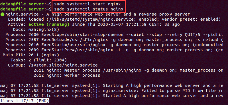 systemctl command to start the Nginx service