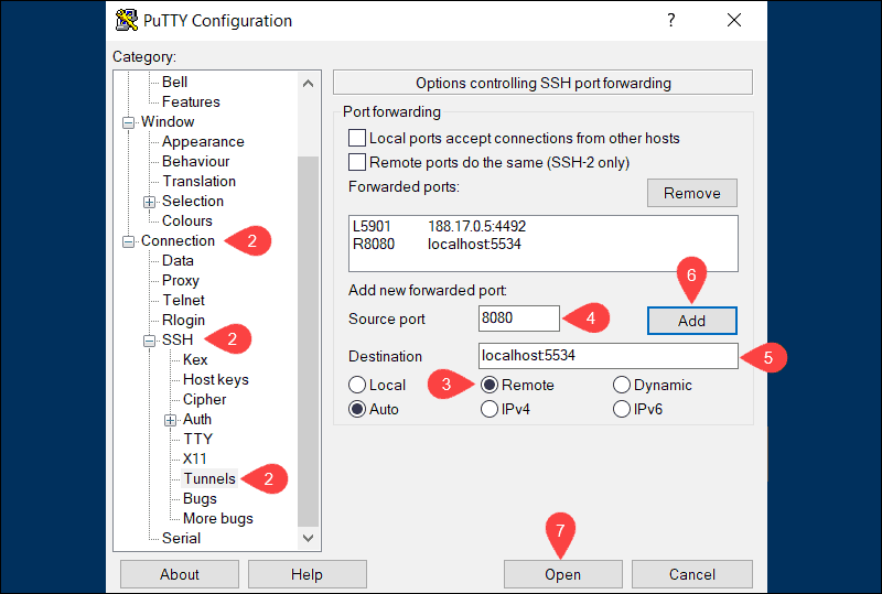 Steps you need to take to establish a remote SSH tunneling connection.