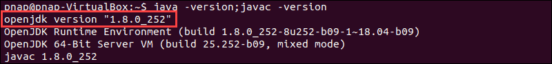 System displays Java version based on command.