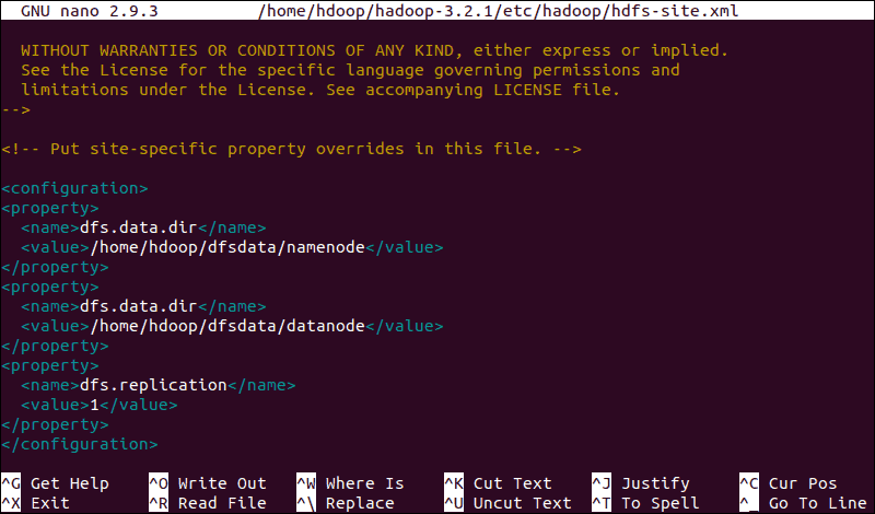 The elements of the hdfs-site.xml file in Hadoop.