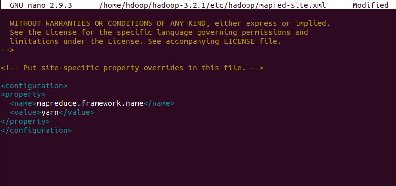The mapred configuration file content for a single node Hadoop cluster.