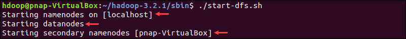 The namenode, datanode and secondary namenode are being started on a Hadoop cluster.