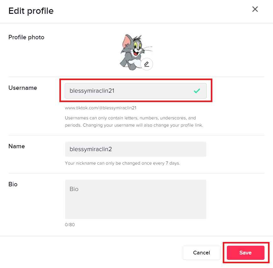 Enter your new username and click on Save | How to Change Your TikTok Username