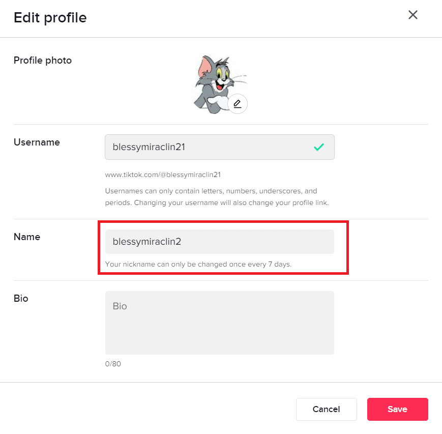 make changes in the Name field | How to Change Your TikTok Username