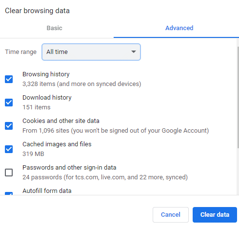 Clear Browser Cache and Cookies 