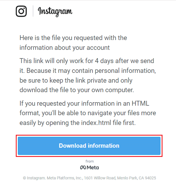Click on Download information. | What is Instagram Back Up? | backup my Instagram chats