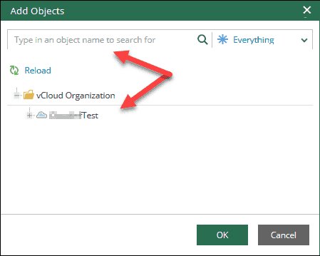 veeam self-service portal interface add object