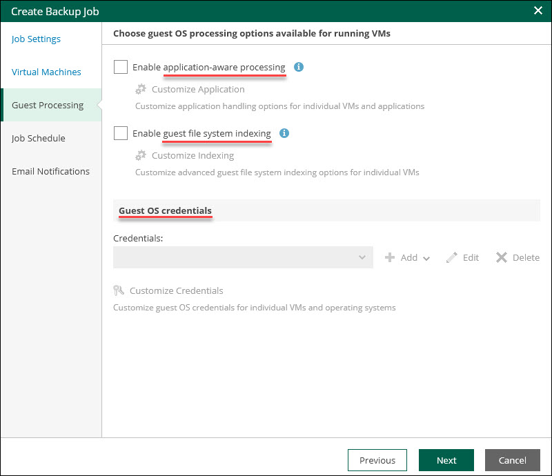 veeam self-service portal interface guest processing step