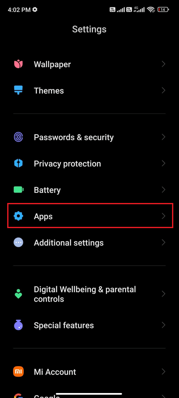 Launch the Settings app 