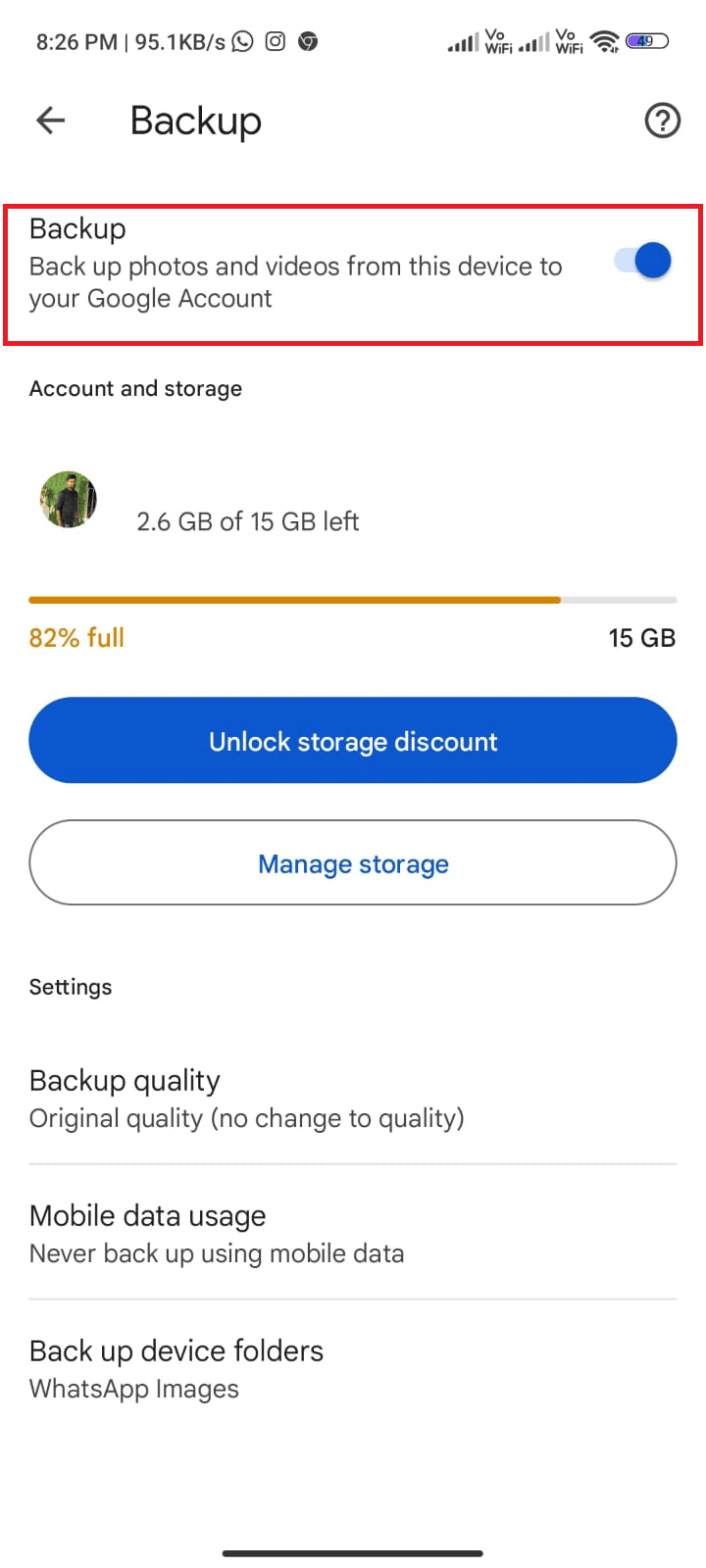 navigate to the Backup option