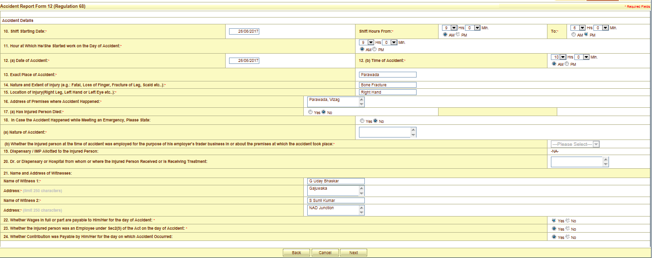 Online ESIC Accident Report Form 12
