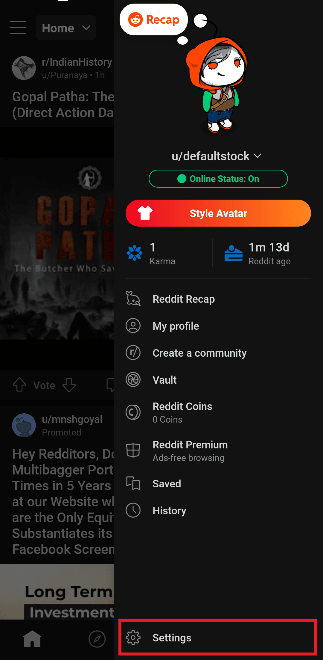 tap on settings 