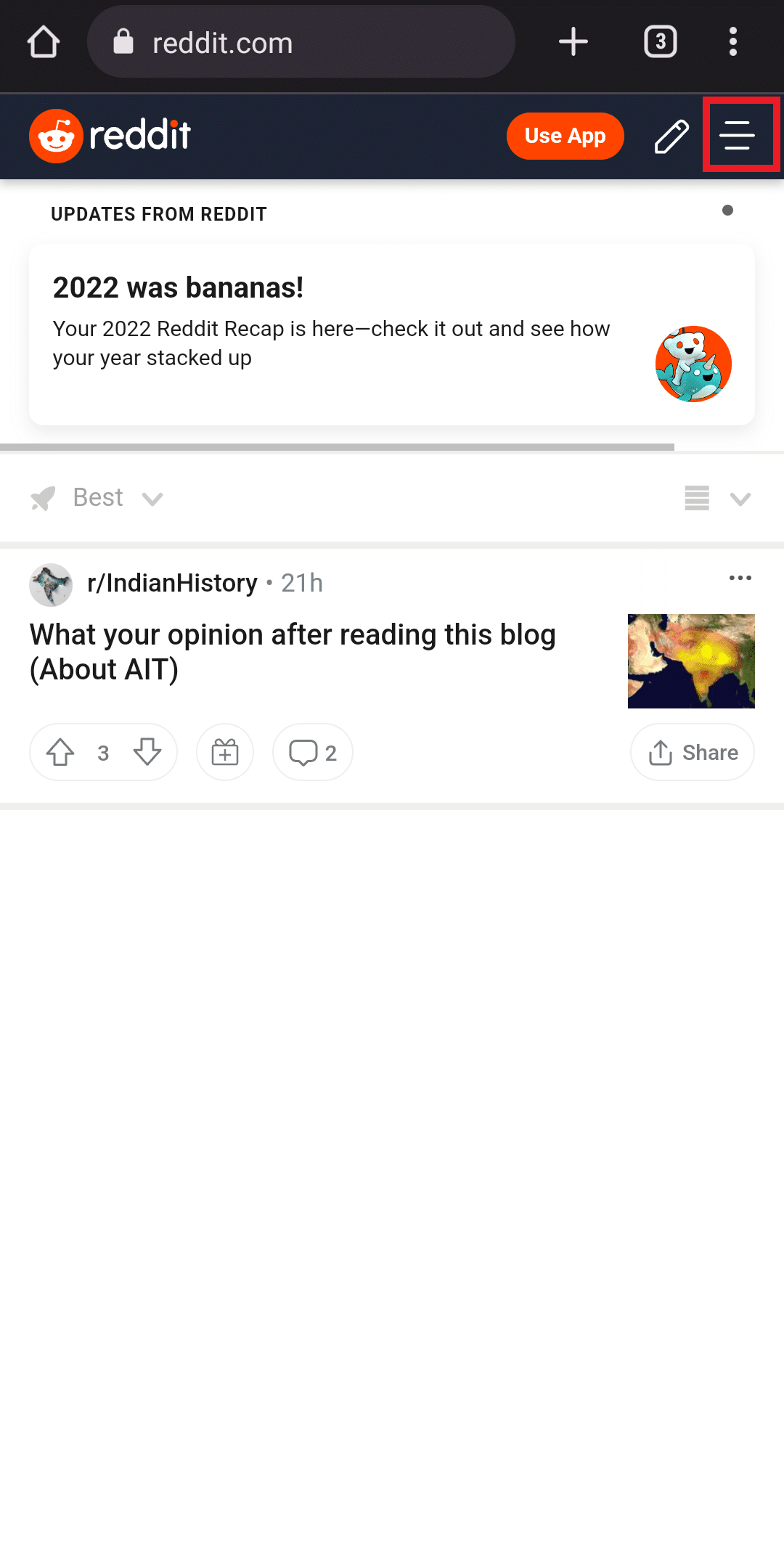 tap on the three lines | How to Turn On or Off NSFW on Reddit
