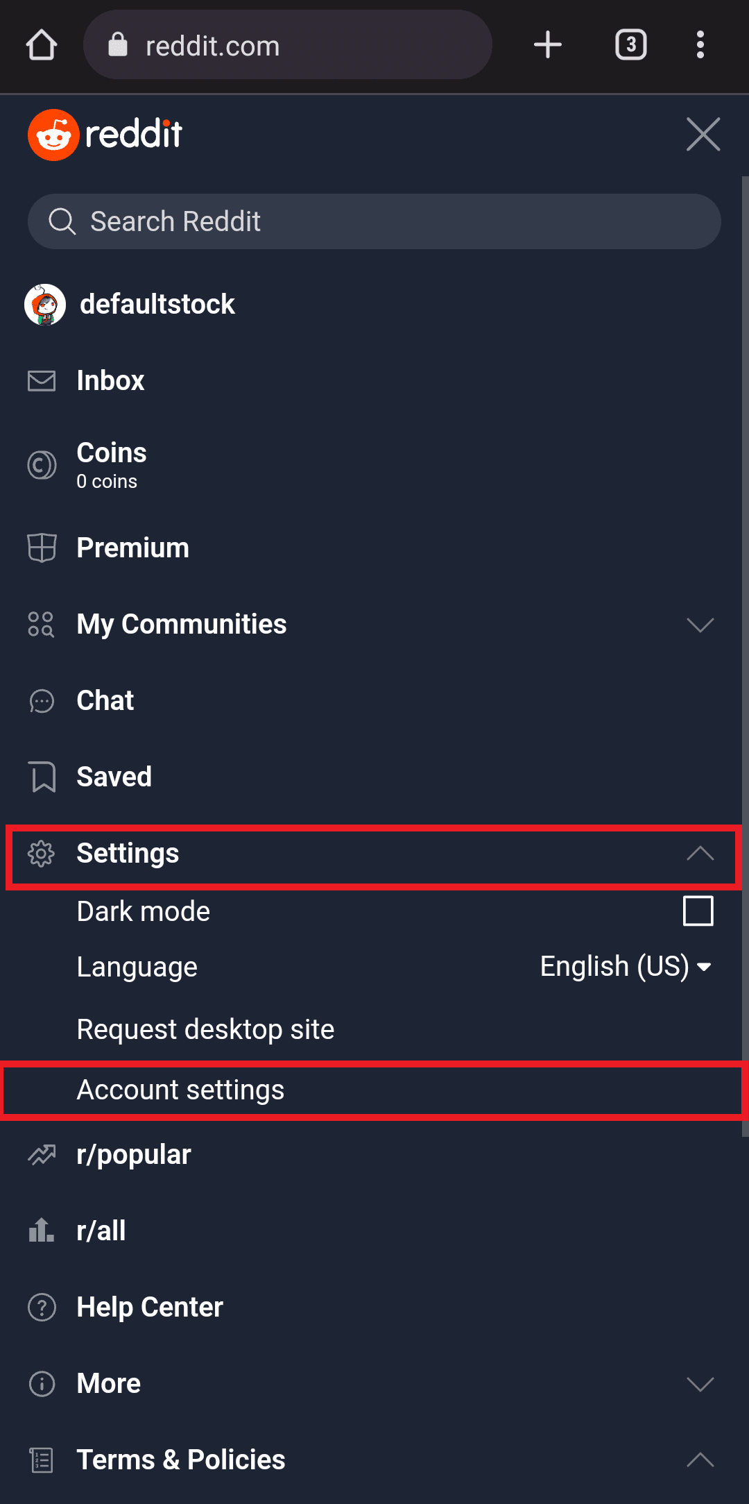tap on settings and choose account settings 