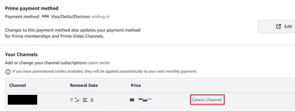 click on the Channel tab - Cancel Channel next to the Sling TV channel | How to Cancel Sling TV Through Amazon